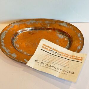 Vintage Old Dutch Hammered Copper Oval Serving Tray Platter Small